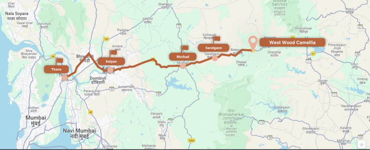 Drive route to West Wood Camelliia in the Murbad belt